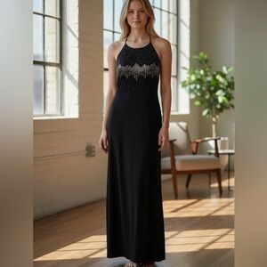 Vintage Cachet Y2K 90s Minimalism Size 16 Formal Black Evening Beaded Dress